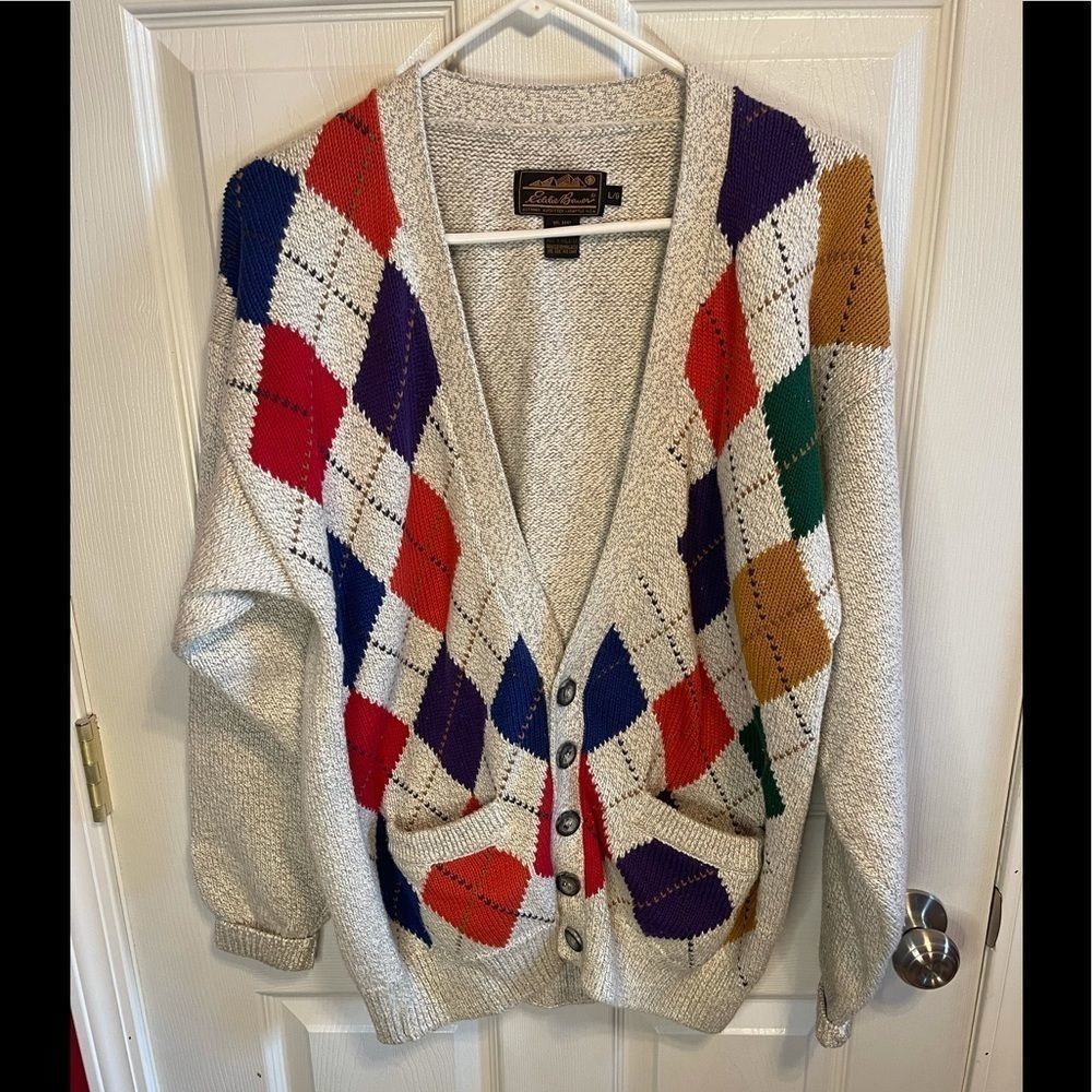 Eddie Bauer Argyle Cardigan size large